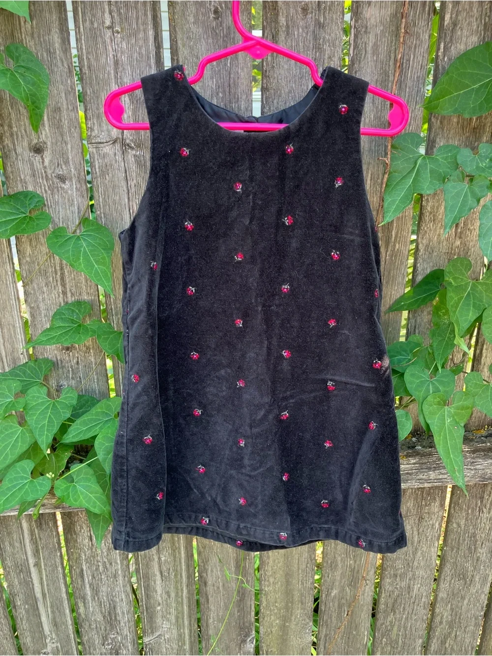 VTG OshKosh B'gosh Black Velvet Tank Dress with Pink Embroidery